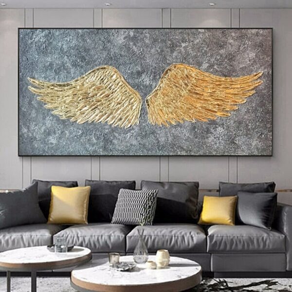 Angel Wings Handmade Gold Oil Paintings On Canvas China Large Contemporary Wall Art Picture Office Unframe Home Decoration 2