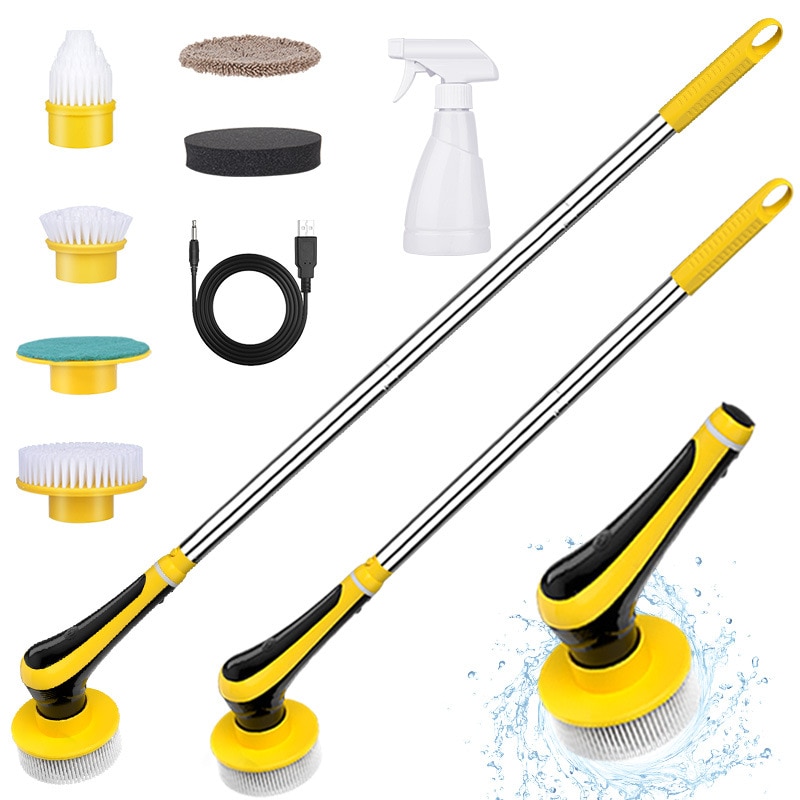 Electric Cleaning Brush Clean Bathroom Floor Brush 6 Pcs Brush Heads USB Charging Corner Spin Turbo Scrubber with Spray Bottle 1