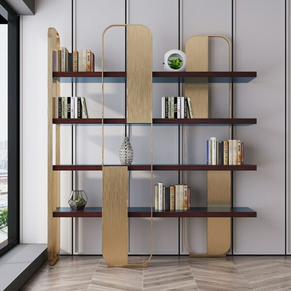 Light luxury bookshelf modern living room floor display rack simple stainless steel Bogu rack Italian creative rack 1