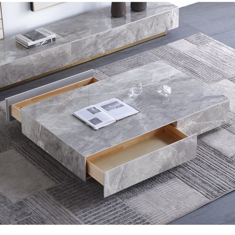 Italian Luxury Glossy Surface Marble Rock Tea Table TV Cabinet Modern Simple Living Room Household Storage Cabinet Large Tables 4