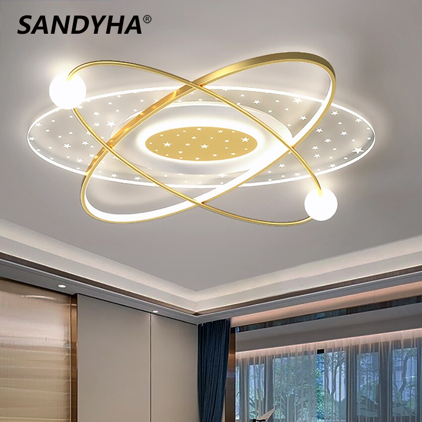 SANYAHA Modern 2022 New Ceiling Lamp Golden Black Creative Chandelier Bedroom Living Room Kitchen Restaurant Lighting Fixtures 1