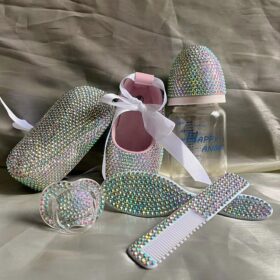 Dollbling Baby Shoes Newborn Gift Set Bottle Headband Rhinestons Comb Wedding Occasion Baby Monogram Sparkly Ballerina 3