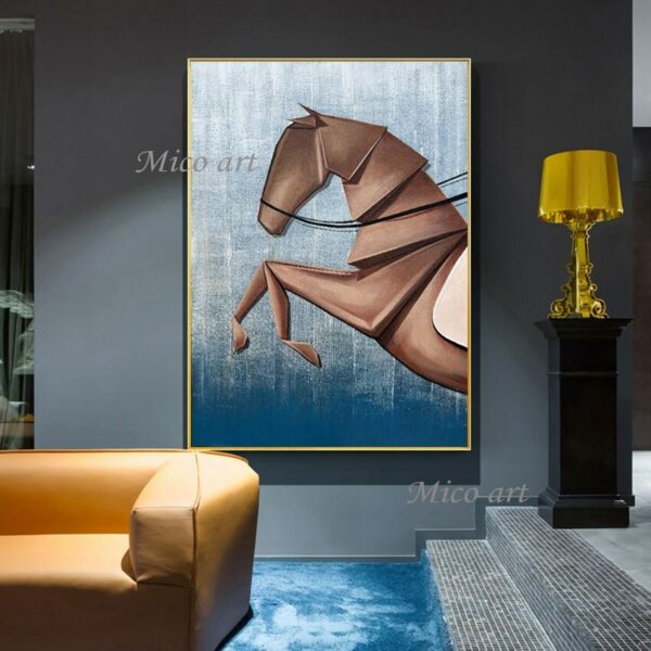 Abstract Frameless Canvas Painting Wall Art Picture 3d Horse Painting Pure Handmade Acrylic Brown Design Artwork Office Decor 5