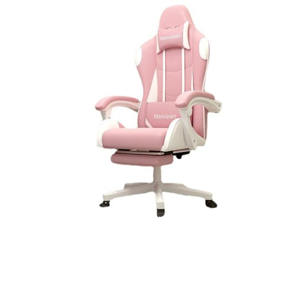 Gaming Chair Pink Comfortable Live Computer Chair Anchor Boss Can Lie Lift Backrest Home Chair PU Leather Office Chair Footrest 3