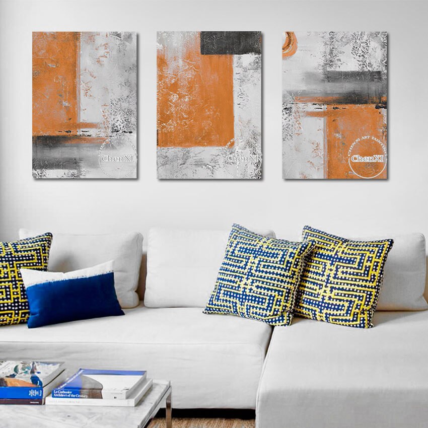 Orange And White Abstract 3PCS Oil Painting On Canvas Handmade Modern Wall Art Picture Office Home Decoration Paintings Unframed 4