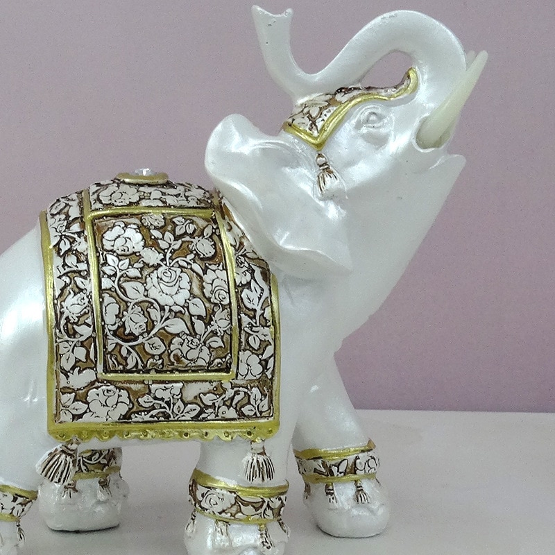 Elephants Statue White Color Resin Good Luck Wealth Lucky Elephant Feng Shui Collectible Ornament for Home Office Decoration 4