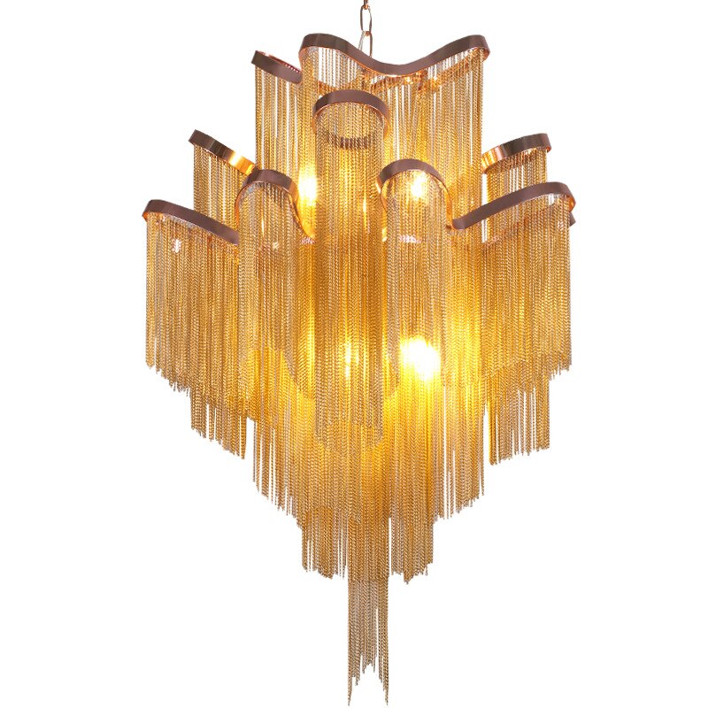 Cloth Shape Pendant Light Engineering Design led chandelier Luxury Modern indoor Gold Silver Tassel Aluminum Chain Pendant Lamp 2