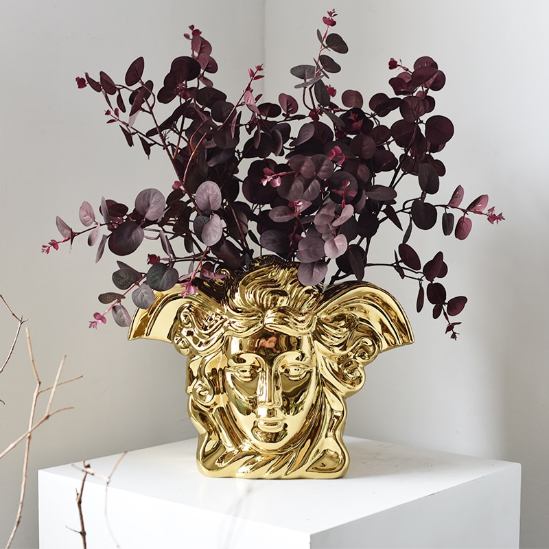 European style light luxury electroplating golden brushed ceramic metal gold vase modern dining table home decoration wedding 3
