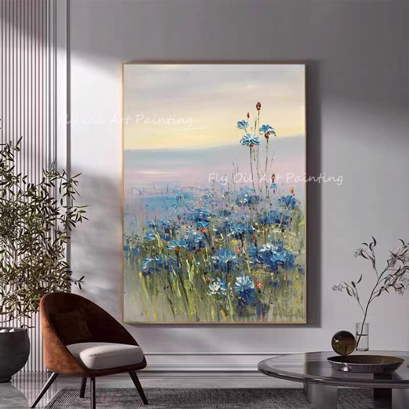 Colorful Flower Thick beautiful Large Size 100% Handpainted oil painting for office living room as a gift unframe decoration 5