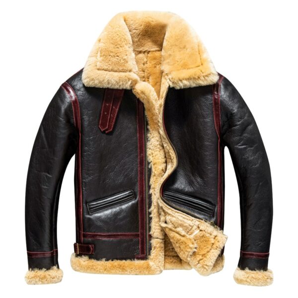 Dark Brown Men's Winter Shearling Jacket Military Style Plus Size 4XL Natural Sheepskin Thick B3 Bomber Genuine Leather Coats 1