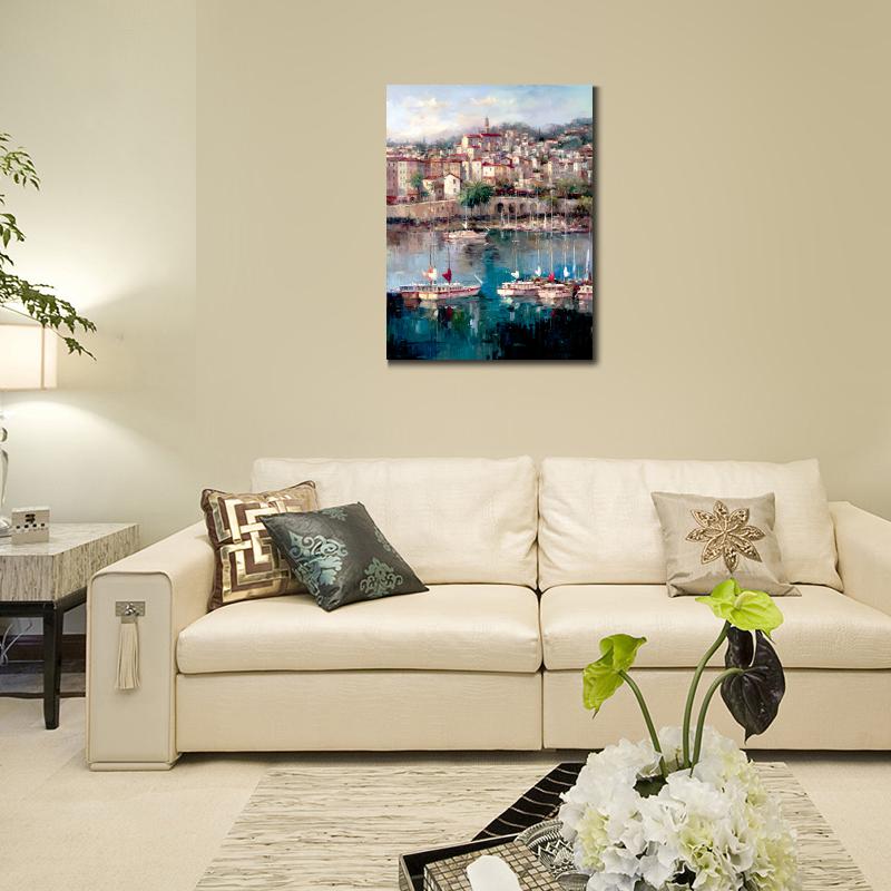 Hand painted Beautiful Mediterranean Harbor Venice oil paintings modern artwork for office wall decor 4