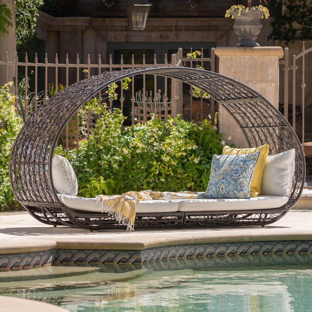 Outdoor Daybed with Cushions Patio Sets Wicker Rattan Sofa Garden Furniture 53.25 inches high x 91.25 inches wide x 35.75 inches
