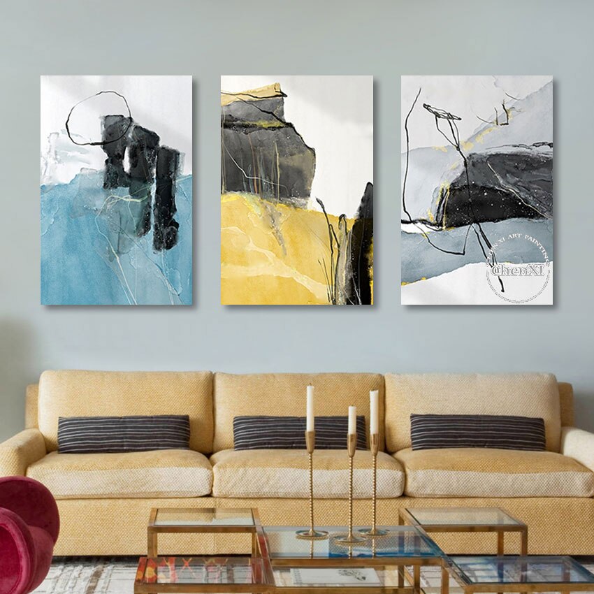 Free Shipping 3PCS Modern High Quality Abstract Oil Paintings On Canvas Large House Office Decoration Accessories Unframed 4