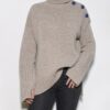 ZESSAM Solid Jacquard Knitted Cashmere Woman Sweater Long Sleeve Turtieneck Button Loose Female Pullover Classic Retro Lady Top 1