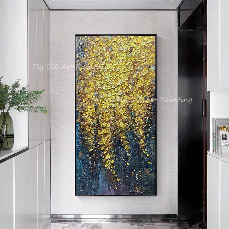 100% Hand Painted Large size modern picture beautiful Yellow Thick oil Flowers painting for office living room decoration gift 2
