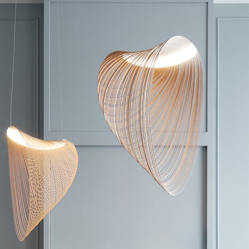 Wood Pendant Lamp Staircase Kitchen Restaurant Shop Homestay Hanging Light Home Deco Art Luminaires 2022 Modern Led Chandelier 4
