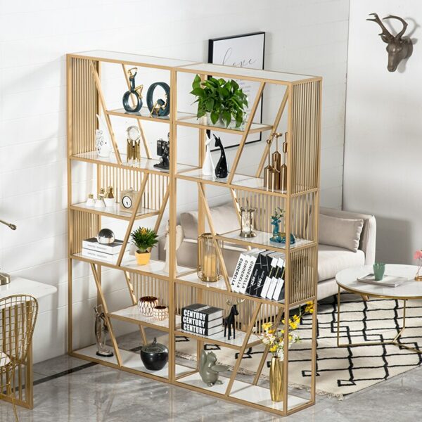 Nordic golden shelf modern minimalist creative bookshelf display stand living room floor decoration shelf partition shelf 3