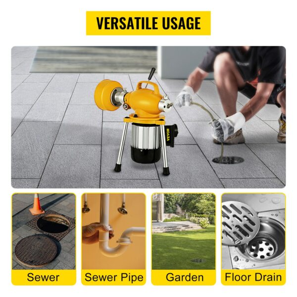VEVOR Professional Dredge Machine 400W Electric Pipe Plunger Household Sink Sewer Toilet Blockage Tube Unblocker Cleaning Tools 2