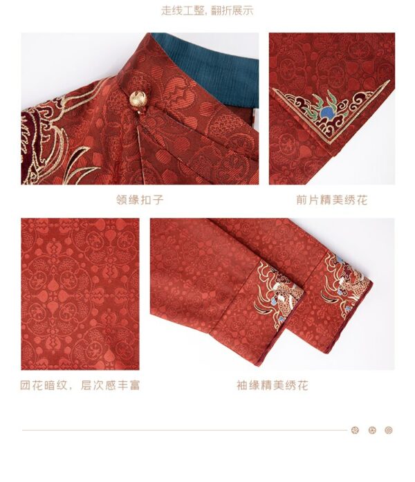 Tang Round Neck Gown Authentic Original Chinese Style Embroidery Spring Daily Hanfu Same Style for Men and Women 6