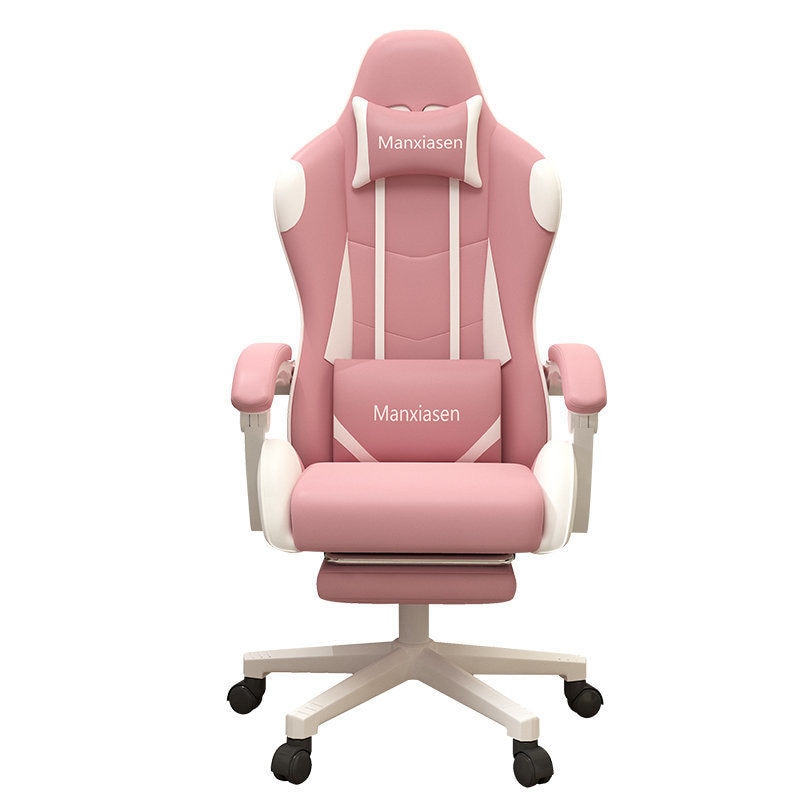 Gaming Chair Pink Comfortable Live Computer Chair Anchor Boss Can Lie Lift Backrest Home Chair PU Leather Office Chair Footrest 1