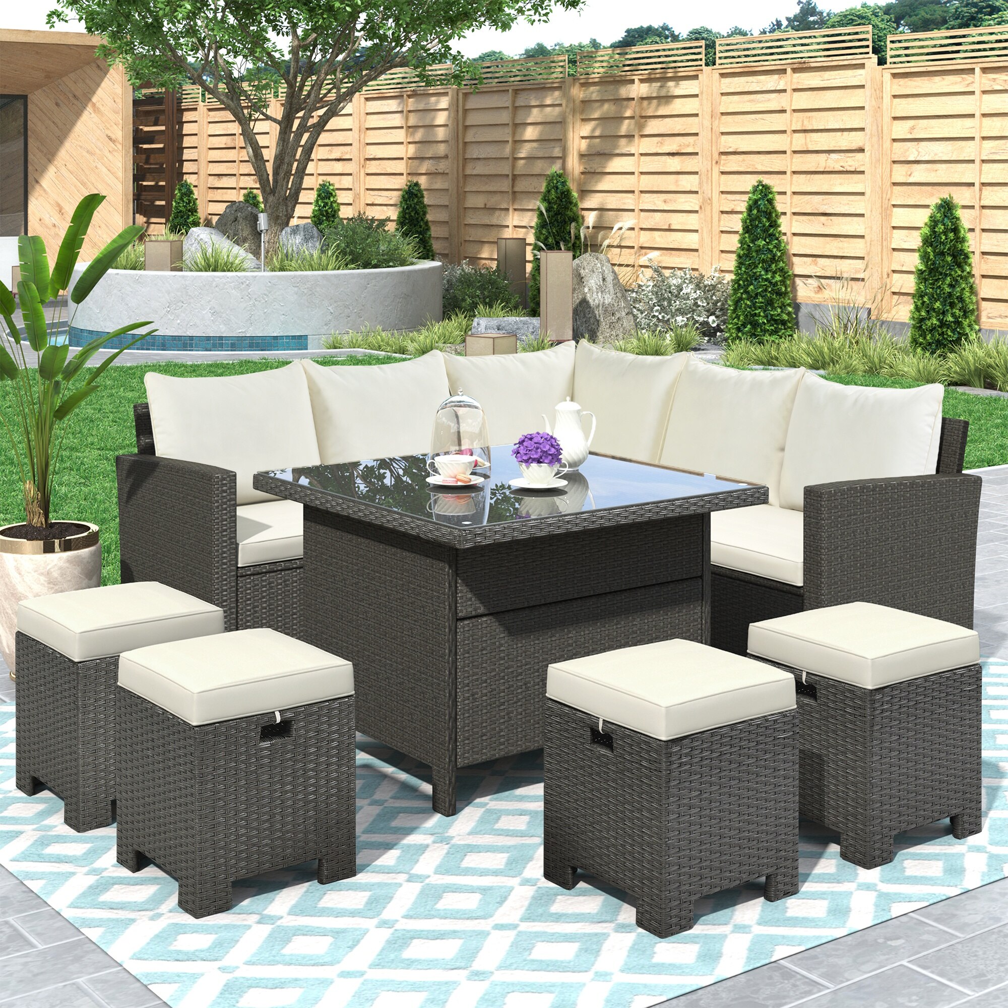 Outdoor Furniture Garden Sofas Patio Furniture Set 8 Piece Outdoor Conversation Set Dining Table Chair With Ottoman Cushions