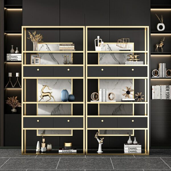 Light luxury stainless steel bookshelf floor, modern minimalist shelf display rack storage after partition, Italian bookcase 2