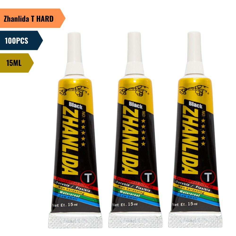 100PCS Zhanlida T Hard Setting 15ML Black Contact Adhesive Universal Repair Glue With Precision Applicator Tip 1