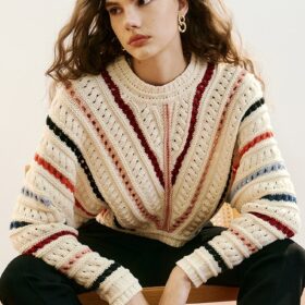 Coarse Needle Color Striped Women Sweater 2022 Autumn Winter Crew-neck French Pairs Design Brand New 1