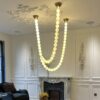 Postmodern Danish Designer Bar Ball LED Ceiling Light Clothing Store Cafe Showroom Living Room White Pearl Necklace Chandelier 1