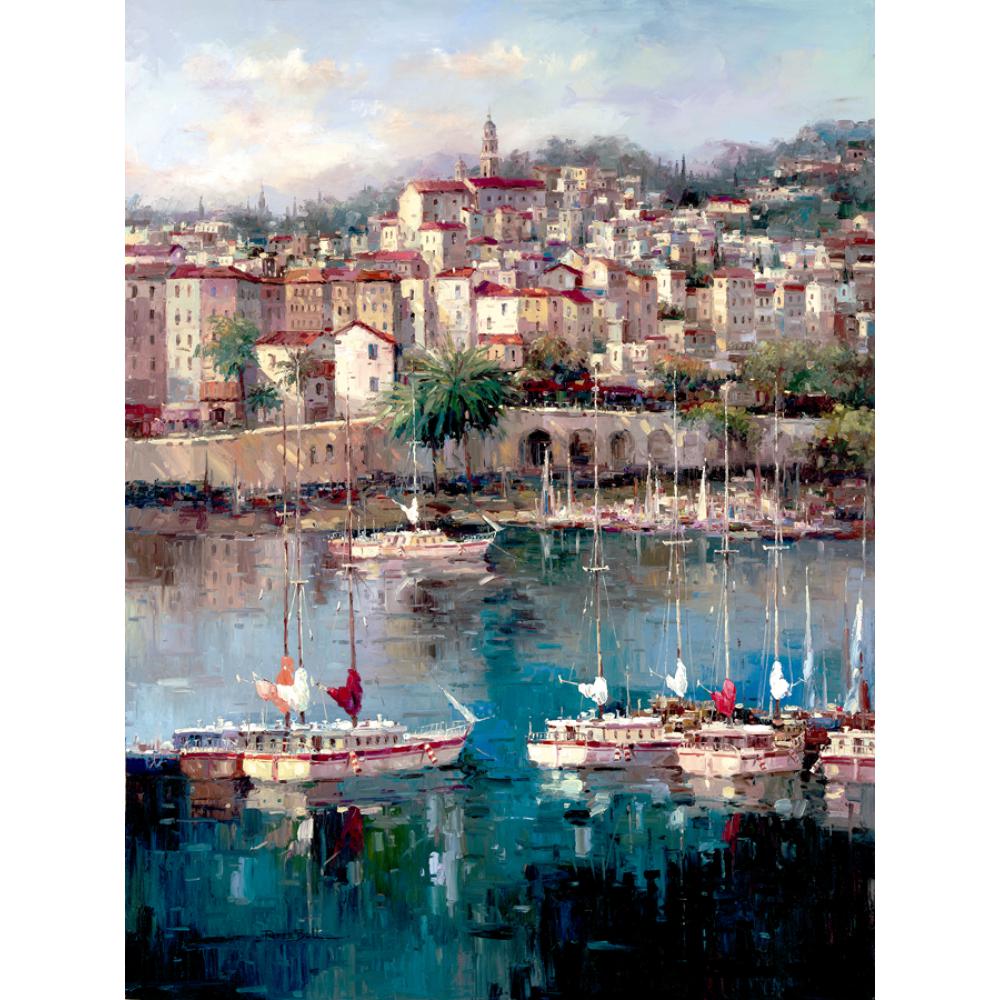 Hand painted Beautiful Mediterranean Harbor Venice oil paintings modern artwork for office wall decor 1