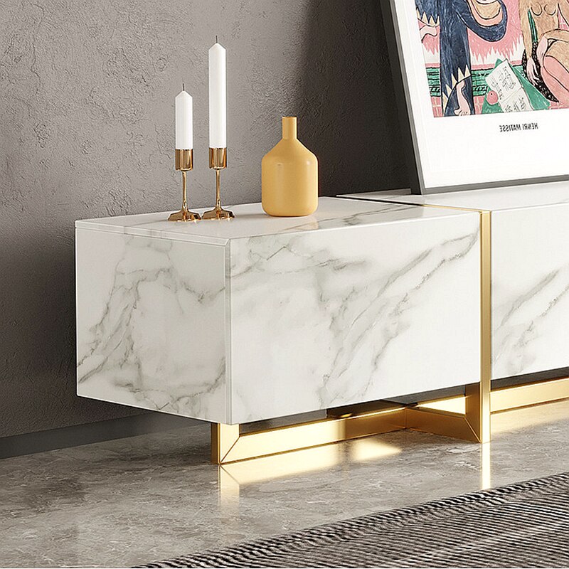 New Luxury Sintered Stone Marble Rock Tea Table TV Cabinet Modern Simple Living Room Household Storage Cabinet Large Tables 3