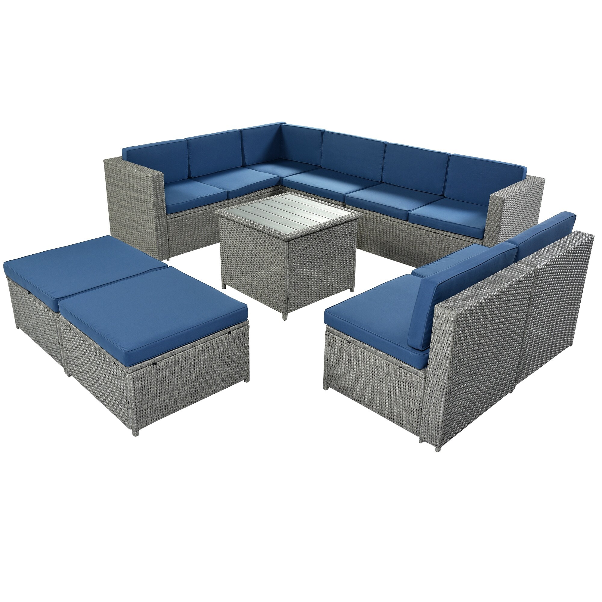 9 Piece Rattan Sectional Seating Group With Cushions And Ottoman Patio Furniture Sets Outdoor Wicker Sectional Garden Sofas 4