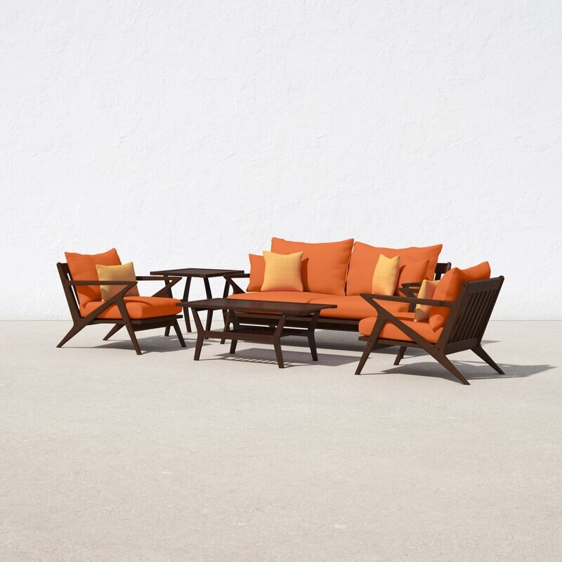 Garden Patio Set, 5 Piece Outdoor Sofa, Orange Cushions 2