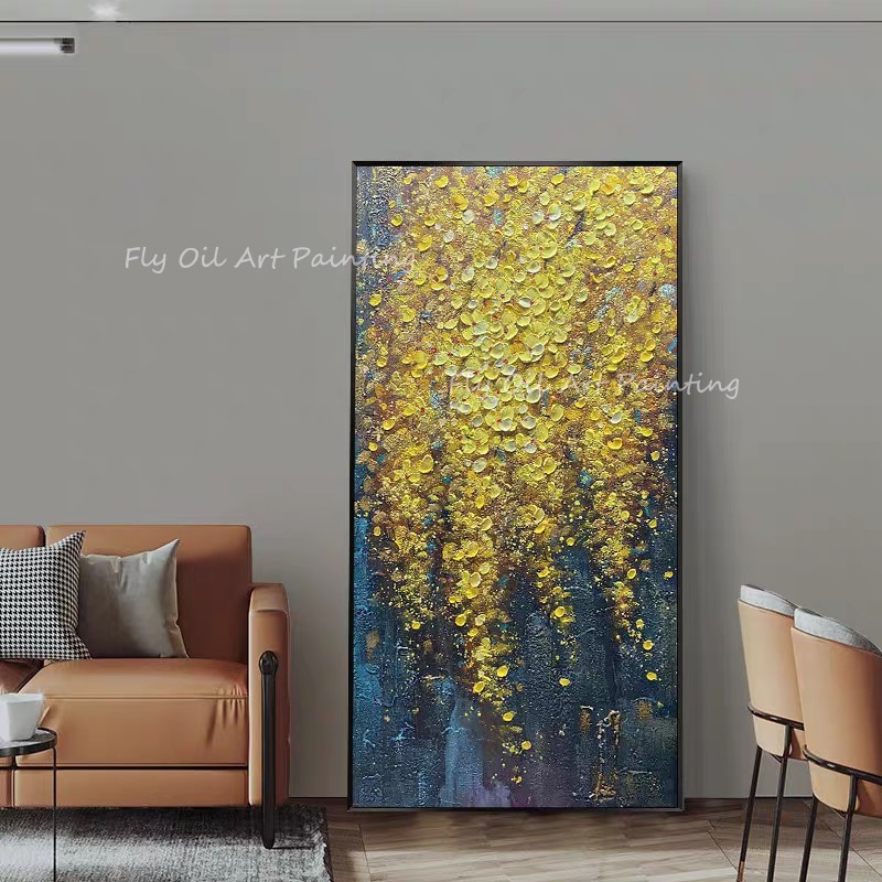 100% Hand Painted Large size modern picture beautiful Yellow Thick oil Flowers painting for office living room decoration gift 5