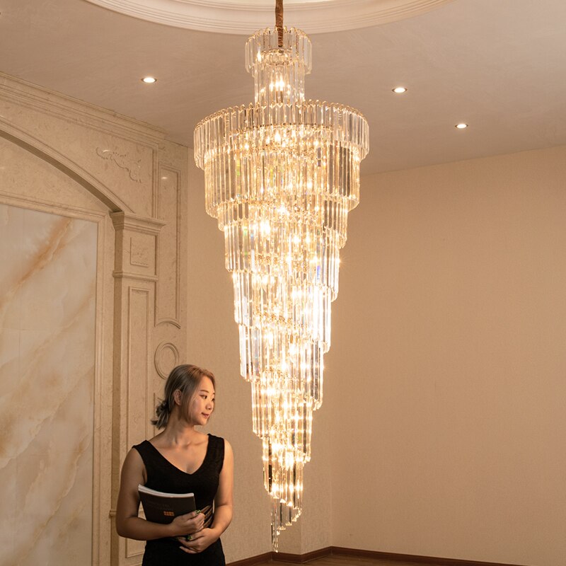 Large Chandelier Luxury K9 Crystal Suspension Lamp for Villa Hotel Staircase Iron Art Luminaire Living Room Decor Pendant Light 1