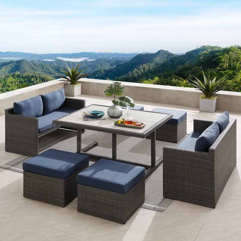 7 Pieces Rattan Furniture Set, Outdoor Wicker Patio Conversation Sofa w/Chair,Suitable Backyard Poolside Lawn Pool Garden Porch