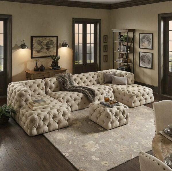 Chesterfield U-shape Sectional Sofa - 4/5-Seat U-Chaise Sectional Traditional, Rustic 2