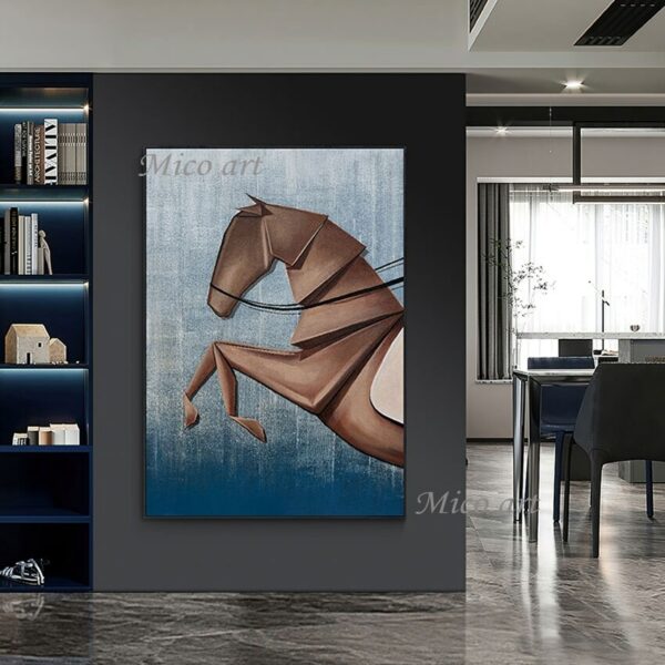 Abstract Frameless Canvas Painting Wall Art Picture 3d Horse Painting Pure Handmade Acrylic Brown Design Artwork Office Decor 2