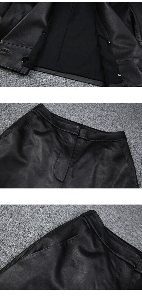 Two Piece Pants Suits Women Harajuku Genuine Leather Pockets Short Jacket Female Lambskin Handsome White Midi Long Shorts Sets 6