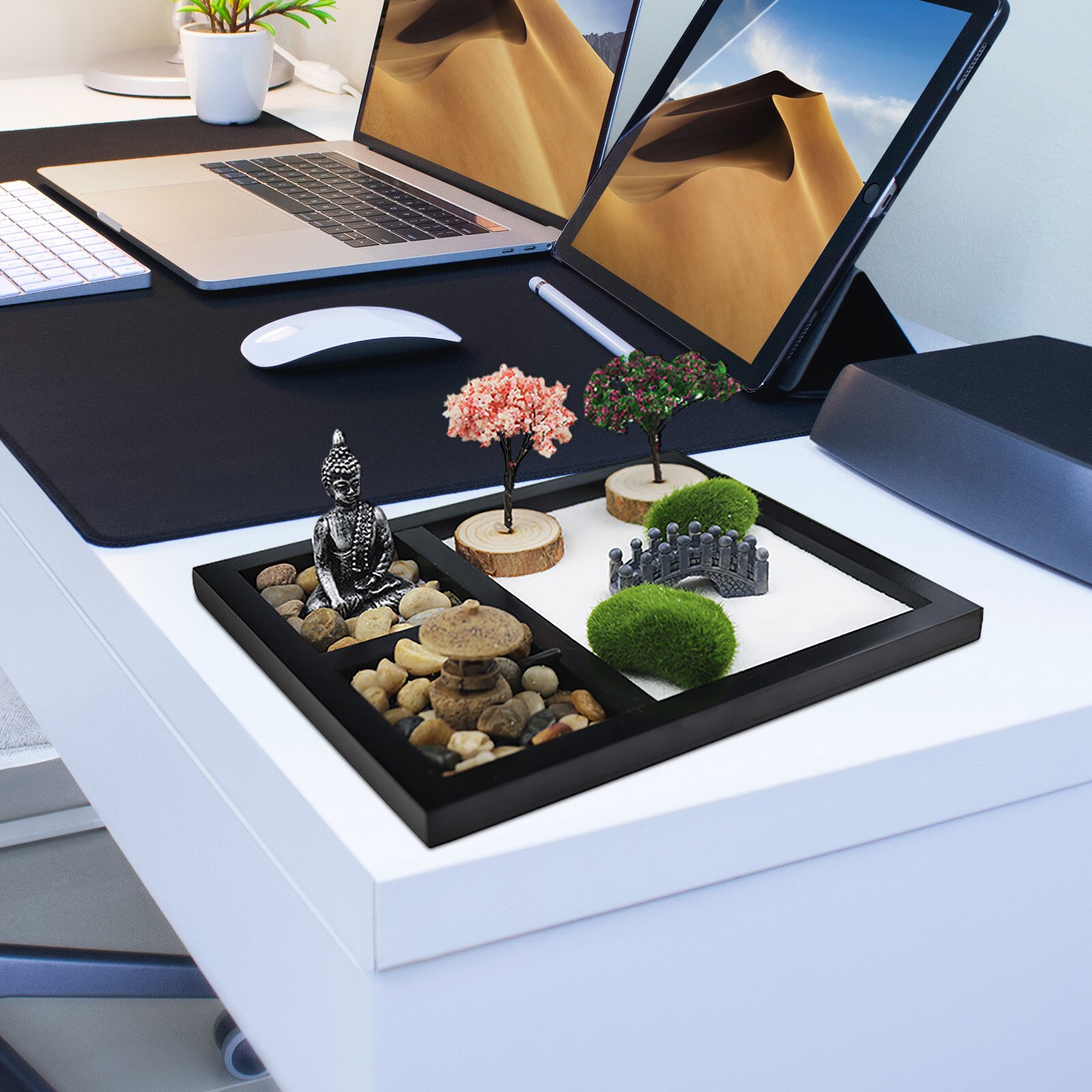 Japanese Zen Sand Garden Tabletop Mini Zen Garden Kit For Home Office Tabletop Decor For Concentration Relaxation Meditation 3