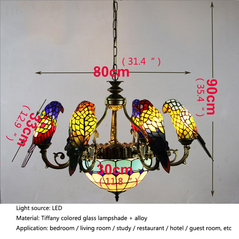 WPD Tiffany Parrot Chandelier LED Vintage Creative Color Glass Pendant Lamp Decor for Home Living Room Bedroom Hotel 6