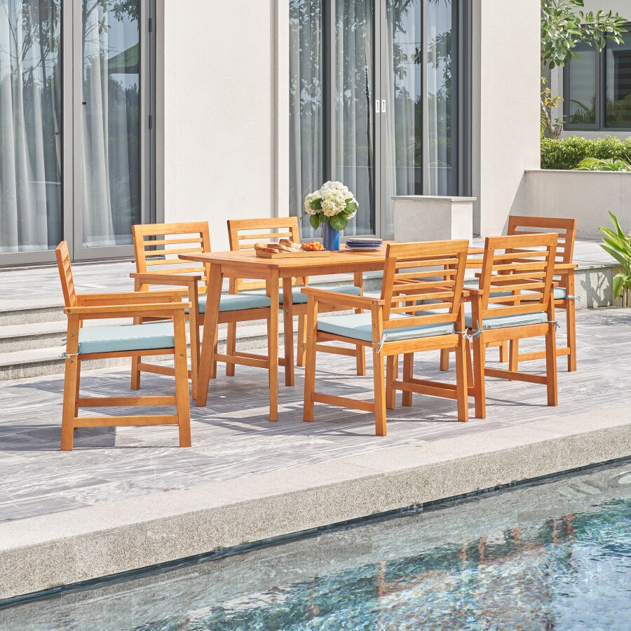 7 Piece Wooden Patio Dining Table Chair Outdoor Garden Wooden Furniture With Cushions 2