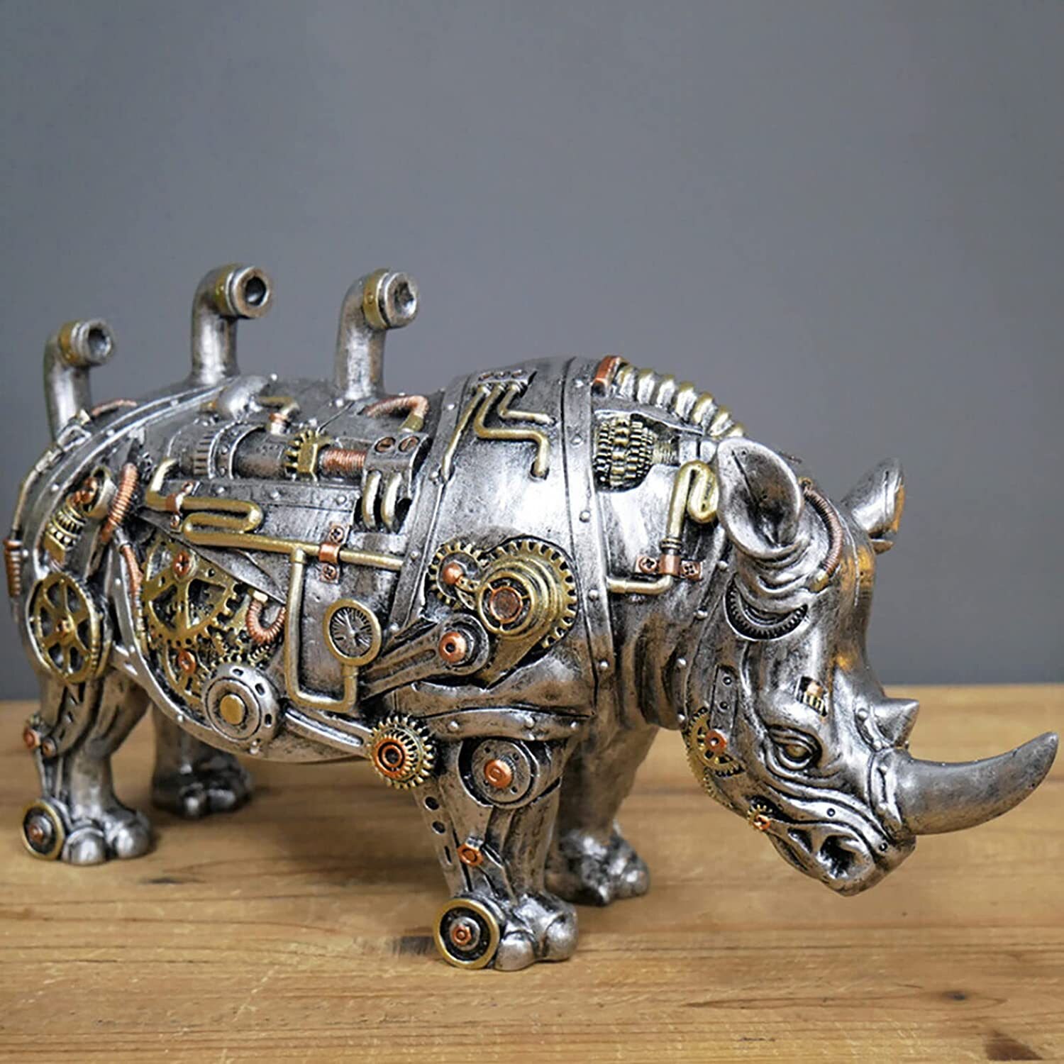 Mechanical Dog Wolf Elephant Snail Rhino Statue Punk Style Figurine Sculpture Home Office Desk Ornament Modern Ferocious Decor 4