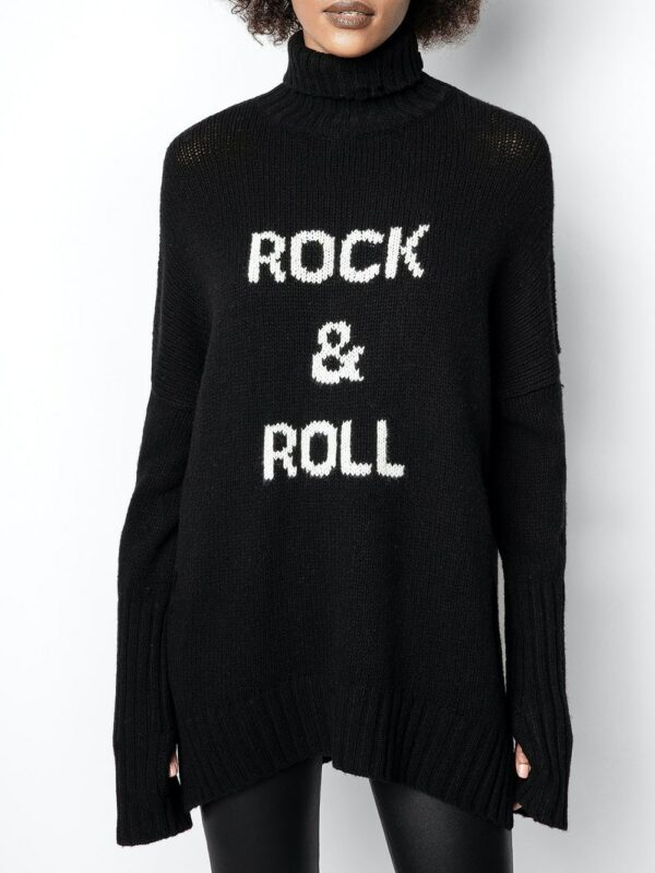 ZESSAM ROCK & ROLL Letter Cashmere Woman Sweater Long Sleeve Turtieneck Loose Female Pullover Classic Retro Lady Top 2023 2