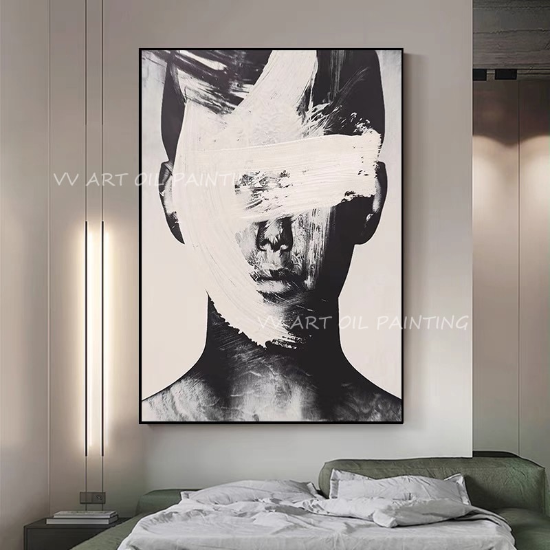 100% Handmade Abstract Men Face Portrait Oil Painting Large Size Wall Art Modern Office Wall Canvas Home Decoration Gift 2