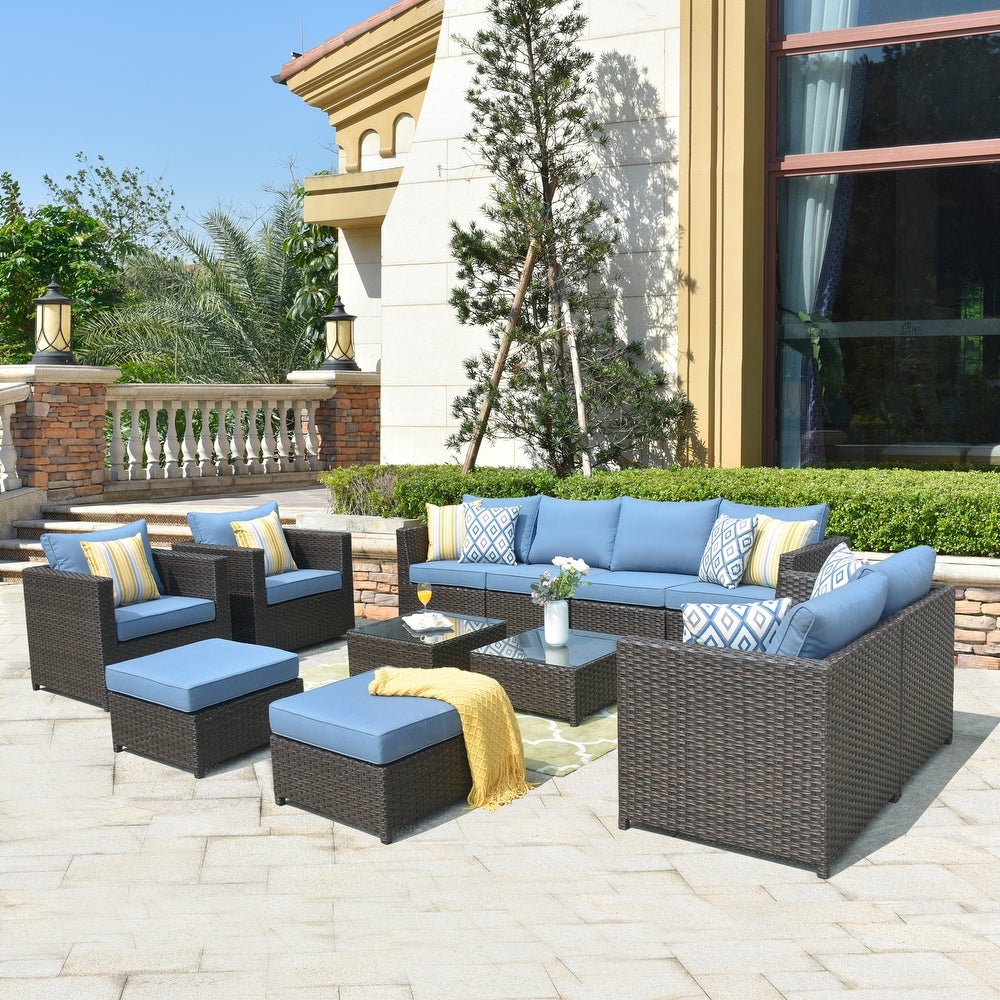 Patio Furniture Set Big Size Outdoor Furniture 12 Pcs Set PE Rattan Wicker sectional with 4 Pillows and 2 Furniture Covers