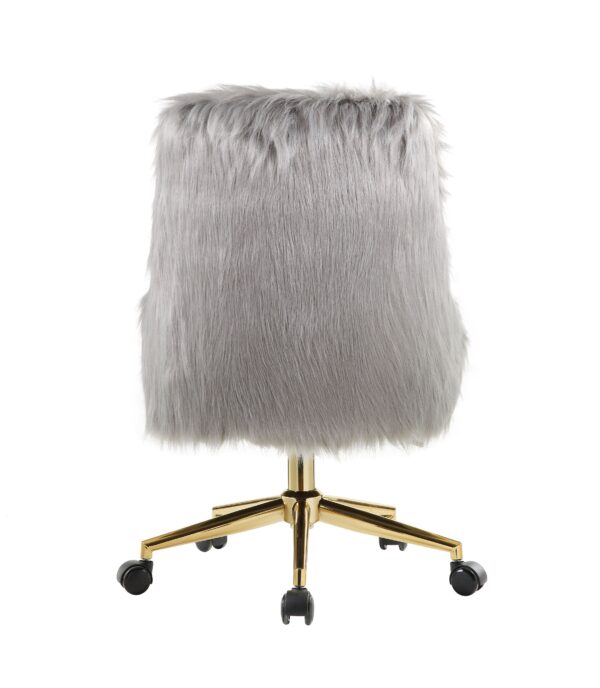 22"L x 25"D x 35-38"H Office Chair In Gray Faux Fur Gold Finish Office Chair Living Room Bedroom Chair High Elastic Sponge Gray 5