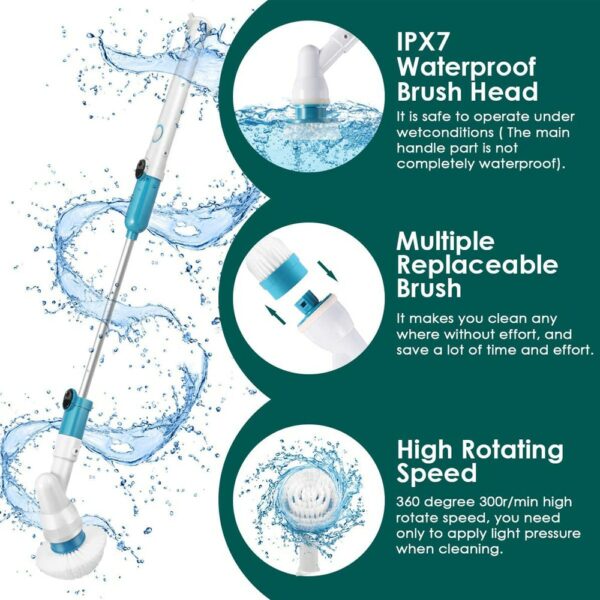 Electric Spin Scrubber 360 Cordless Shower Floor Scrubber Multi-Purpose Power Surface Cleaner with 3 Replaceable Scrubber Brush 2