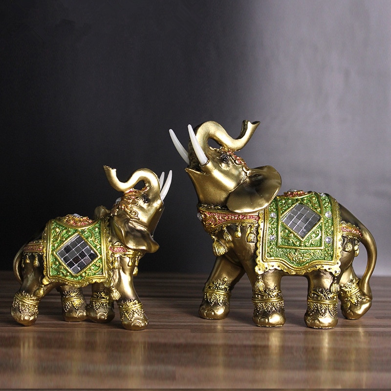 Elephant Statue, Lucky Feng Shui Green Elephant Sculpture Wealth Figurine for Home Office Decoration Gift 1