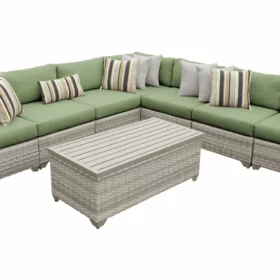 Outdoor Garden Furniture Set of 8 Woven Resin Wicker Garden Sofa with Removable Cushion Vanilla Cream 3